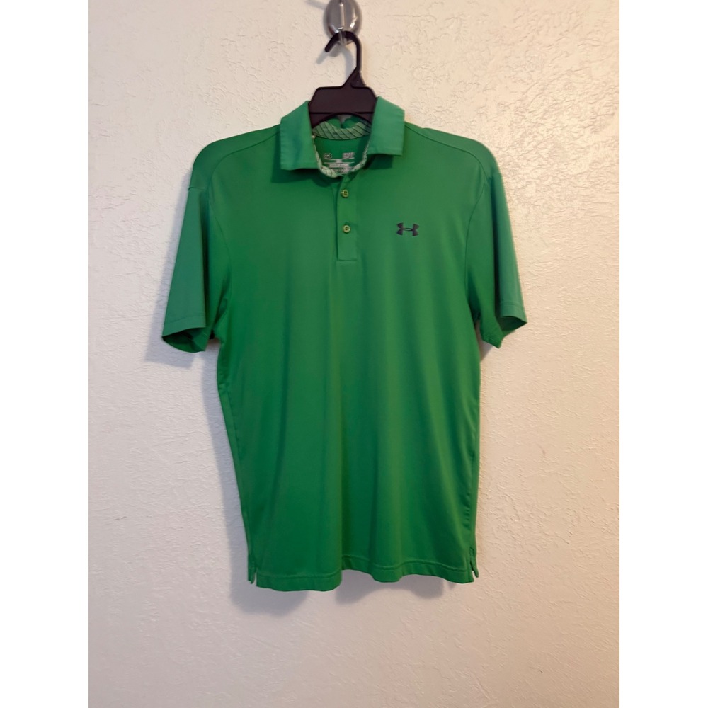 Under Armour Mens HeatGear Loose Fit Polo Shirt Green Small Short Sleeve Logo